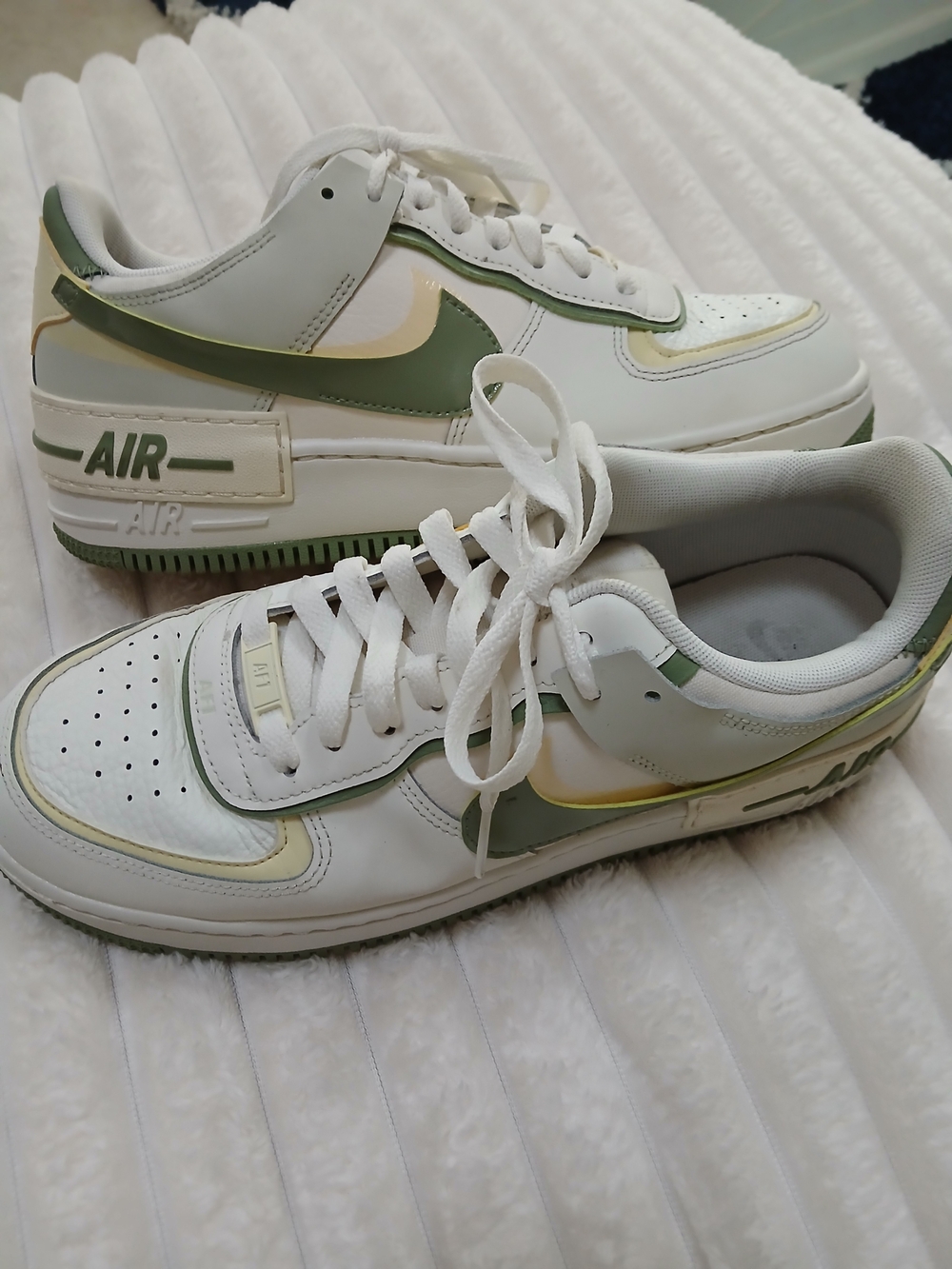 Nike White Sneakers with Olive Green and Light Yellow Accents